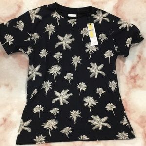 D&F Mens Small Black Palm Tree Dress Tshirt NWT